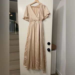 Baltic Born Sicily Natural Satin Maxi Dress Size Medium